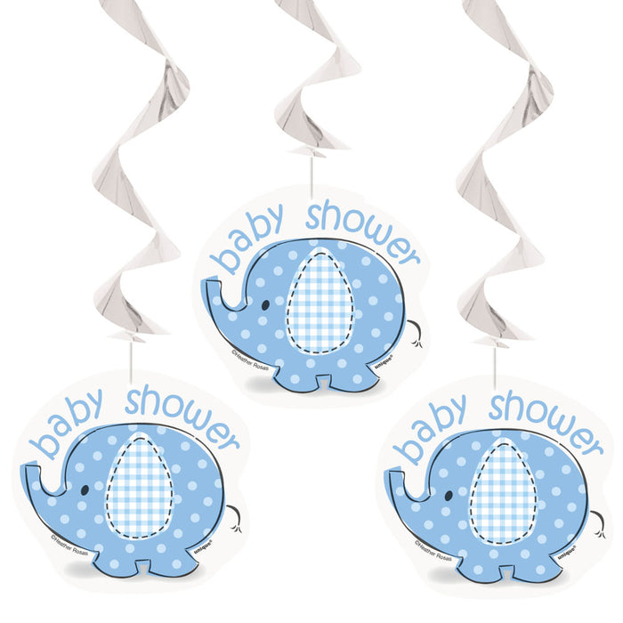 Swirldeko Elephant blau 3 Stück Dekoration für Baby Shower