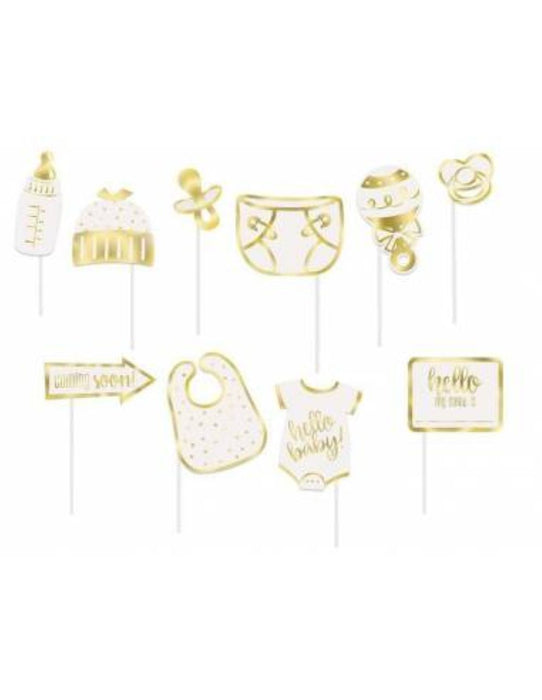 Foto-Props Hello Baby Gold 10-tlg. Babyparty Dekoration für Mädchen