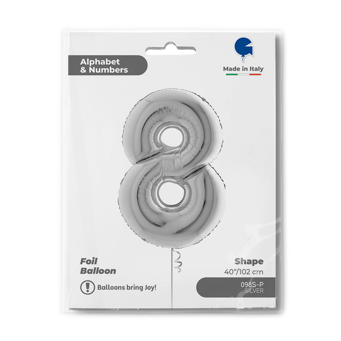 Riesenzahl Folienballon 40"/102cm | Silber #8