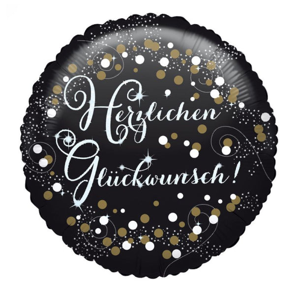 Folienballon "Herzlichen Glückwunsch" Gold Sparkle Rund | 43cm Ø