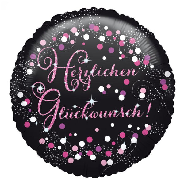 Folienballon "Herzlichen Glückwunsch" Pink Sparkle Rund | 43cmØ