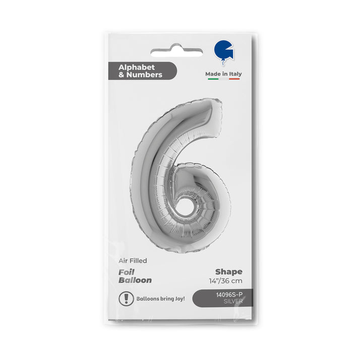 ABC Mini Zahlen Folienballon 14"/36cm | Silber #6