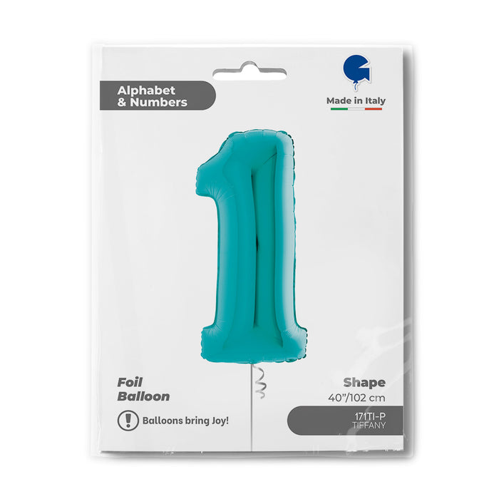 Riesenzahl Folienballon 40"/102cm | Tiffany-Türkis #1