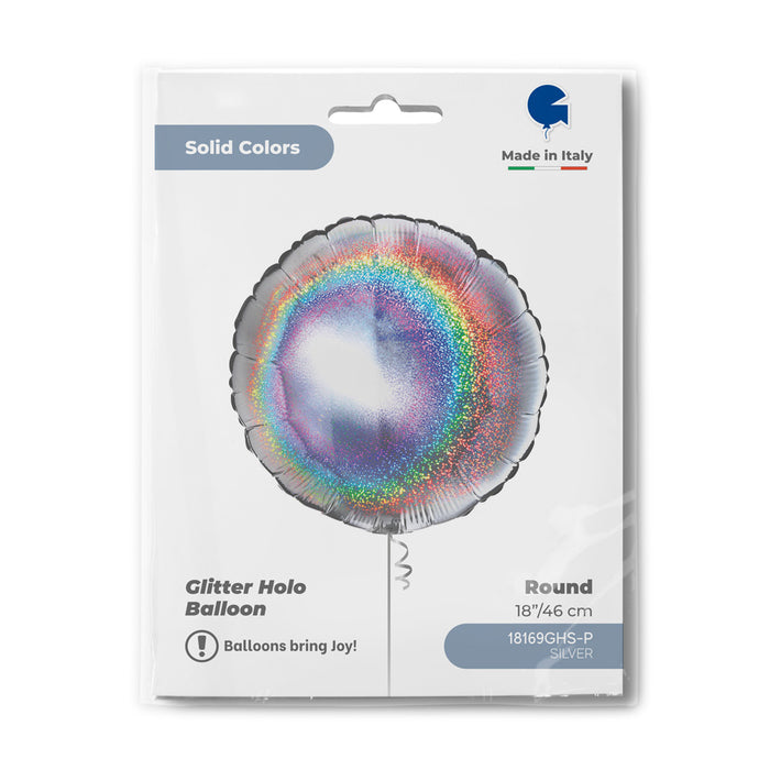 Rund Folienballon 18"/46cm (unverpackt) | Holo Glitter Silber