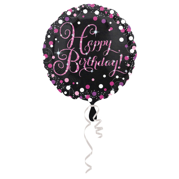 ABC18 Folienballon "Happy Birthday" Pink Sparkle Rund | 43cmØ