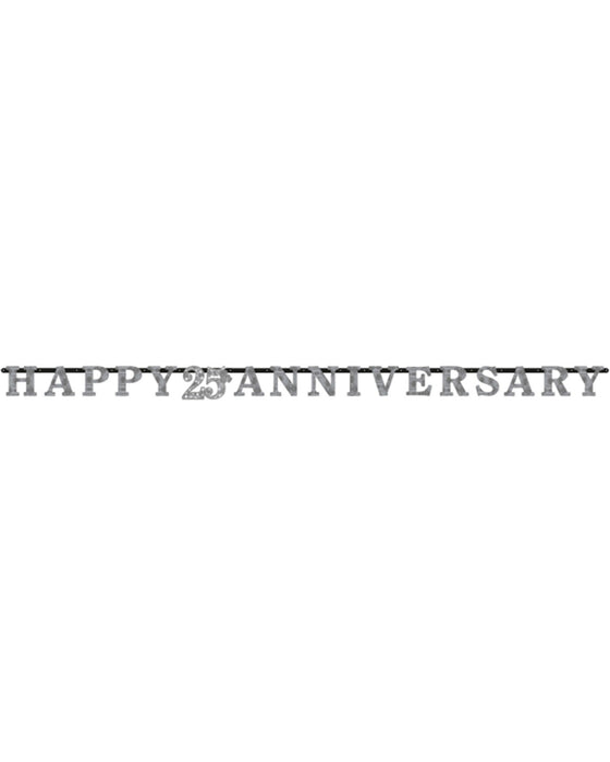 "Happy 25th Anniversary" Buchstaben Girlande Partykette | Silber - 300 cm