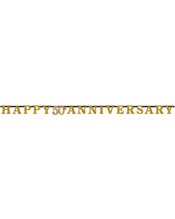 "Happy 50th Anniversary" Buchstaben Girlande Partykette | Gold - 300 cm