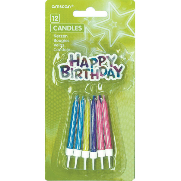 12 Spiralkerzen "Happy Birthday" - Bunt - 6,3 cm