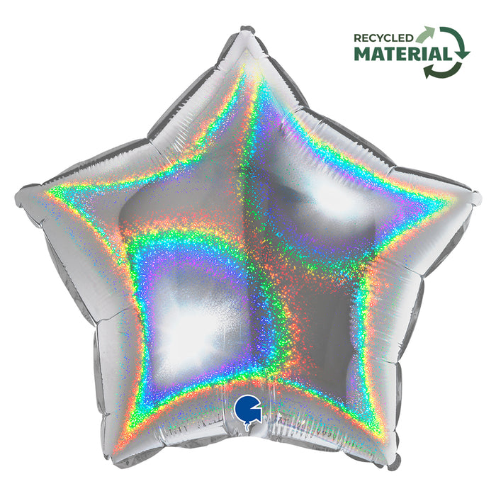 ABC18 Stern Folienballon Uni | Ø 46 cm Silber Holo