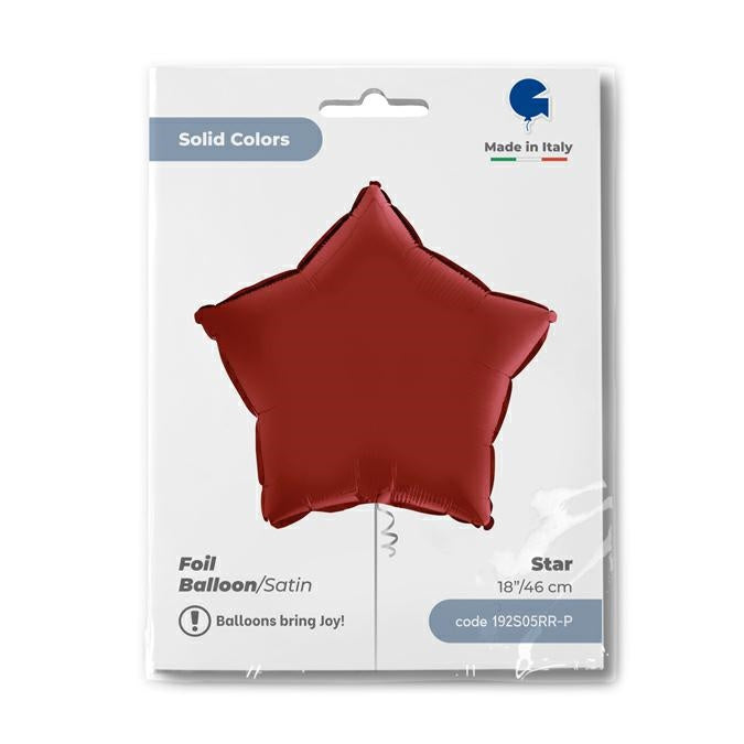 ABC18 Stern Folienballon Uni | Ø 46 cm Satin Rubin Rot