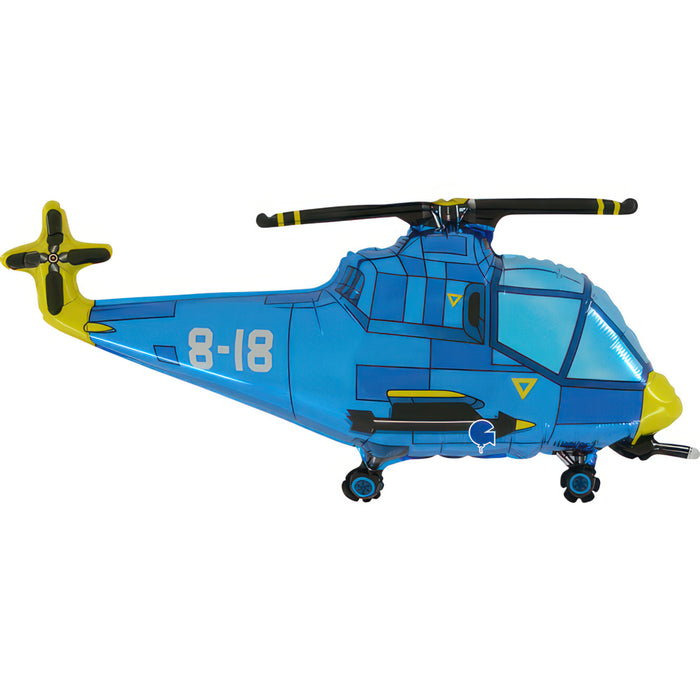 37" Shape Folienballon Lose - Hubschrauber Blau (Non-Metallic) | HFE