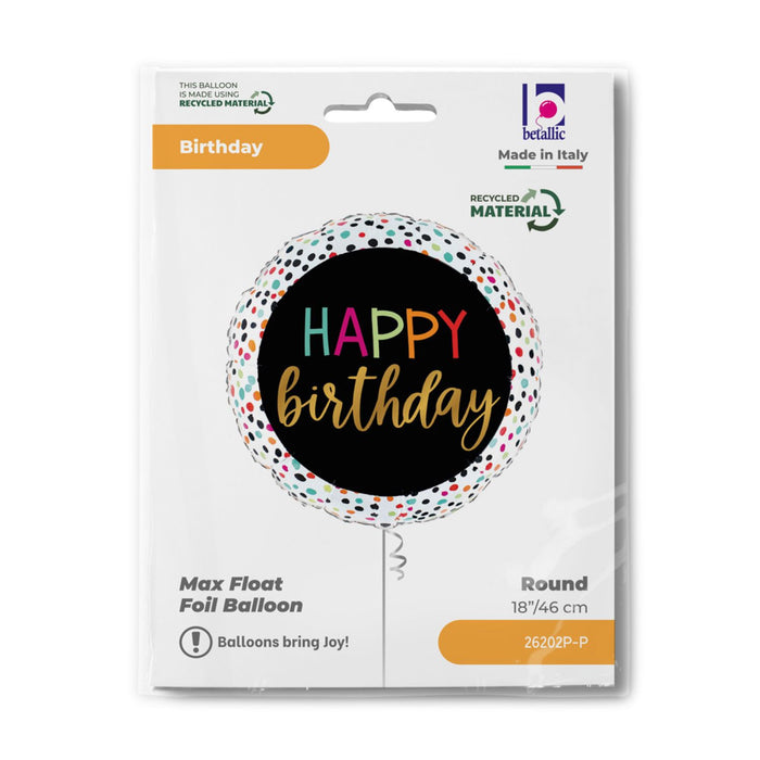 ABC18 Folienballon "Happy Birthday" Dots | 46 cm