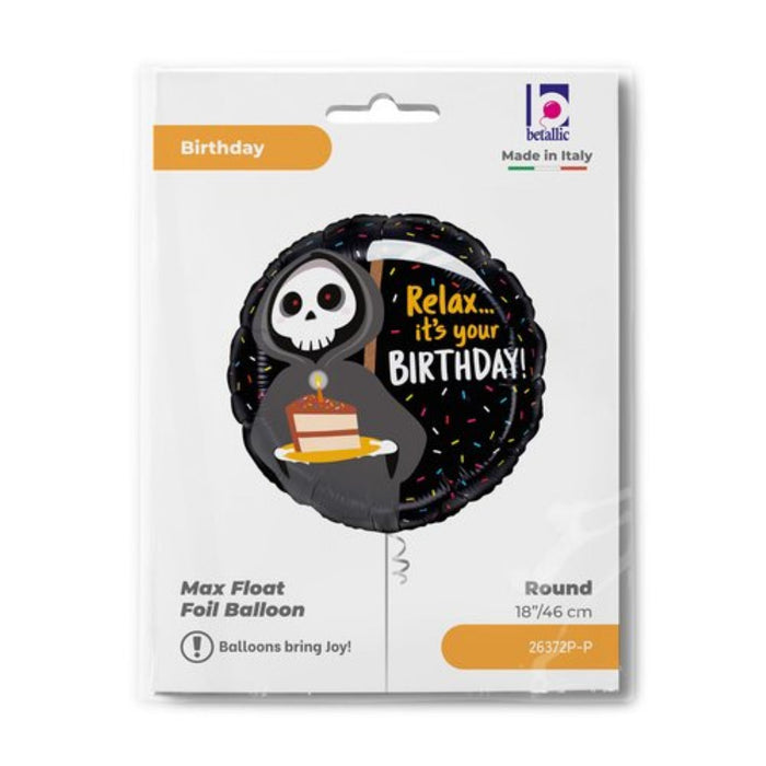 ABC18 Folienballon Sensenmann "Relax...it´s your Birthday!" | 46 cm