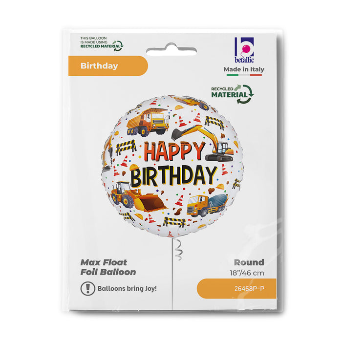 ABC18 Folienballon Baustelle "Happy Birthday"  | Ø 46 cm