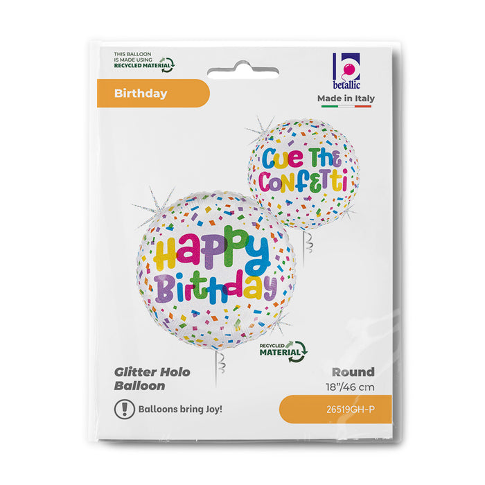 ABC18 Folienballon Confetti "Happy Birthday"  | Ø 46 cm