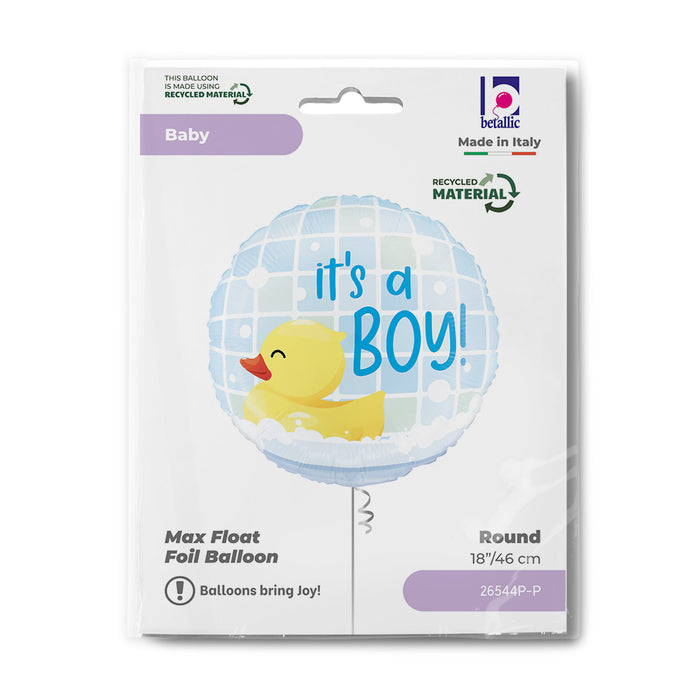 ABC18 Folienballon Ente "It's a Boy" | Ø 46 cm Babyparty Dekoration