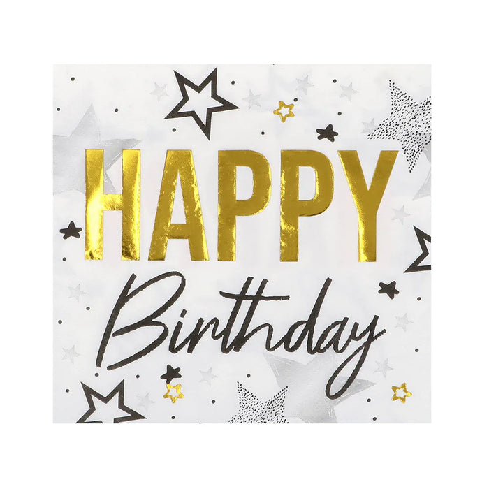„Happy Birthday“ 20 Servietten 33x33cm | Gold Schwarz