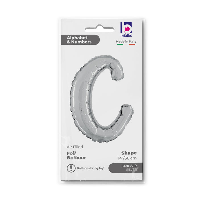 ABC14 Folienballon Buchstabe Skript Silber | C 36 cm