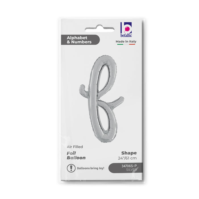 ABC14 Folienballon Buchstabe Skript Silber | F 61 cm