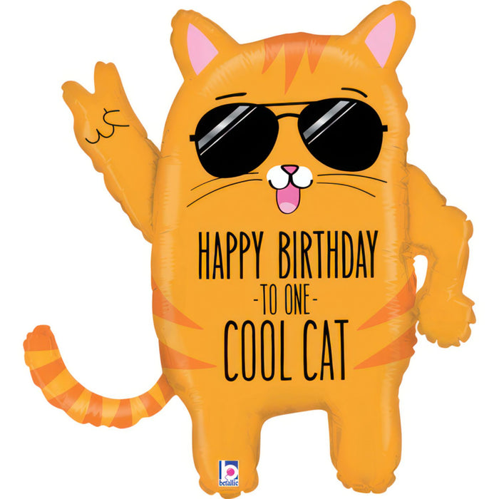 Shape Folienballon "Happy Birthday to one cool cat" Katze mit Sonnenbrille | 66 cm