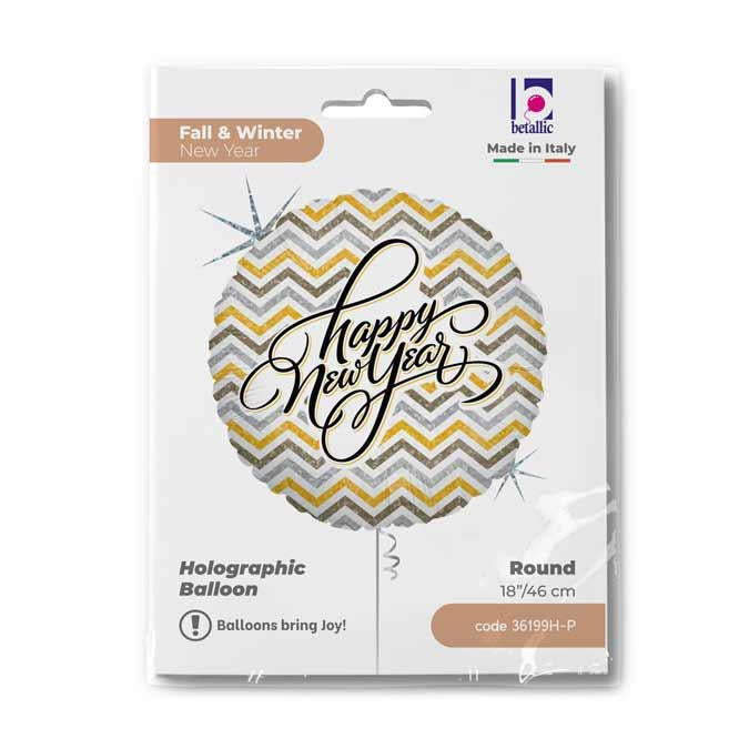 ABC18 Folienballon "Happy New Year Chevron" Holo | Ø 46 cm