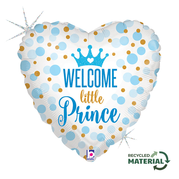ABC18 Herz Folienballon "Welcome little Prince" Holo | Ø 46 cm