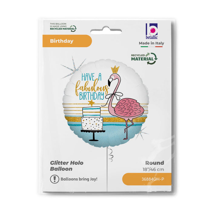 ABC18 Folienballon Flamingo "Have a fabulous Birthday" Holografisch | 46 cm