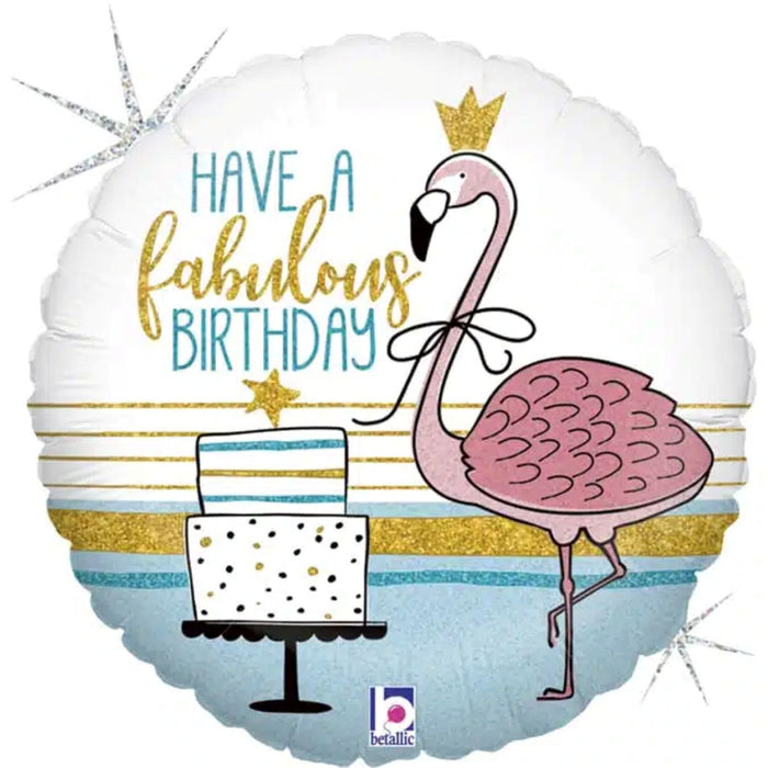 ABC18 Folienballon Flamingo "Have a fabulous Birthday" Holografisch | 46 cm
