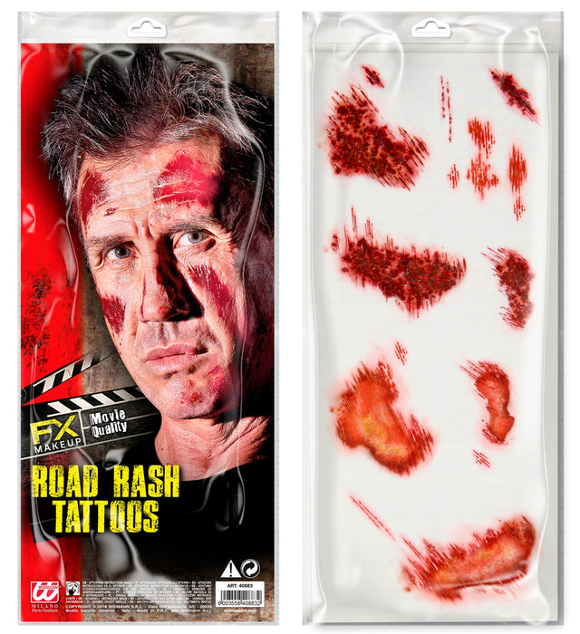 "6 Road Rash Tattoos" | Rot - Schürfwunden Halloween Tattoo Make up