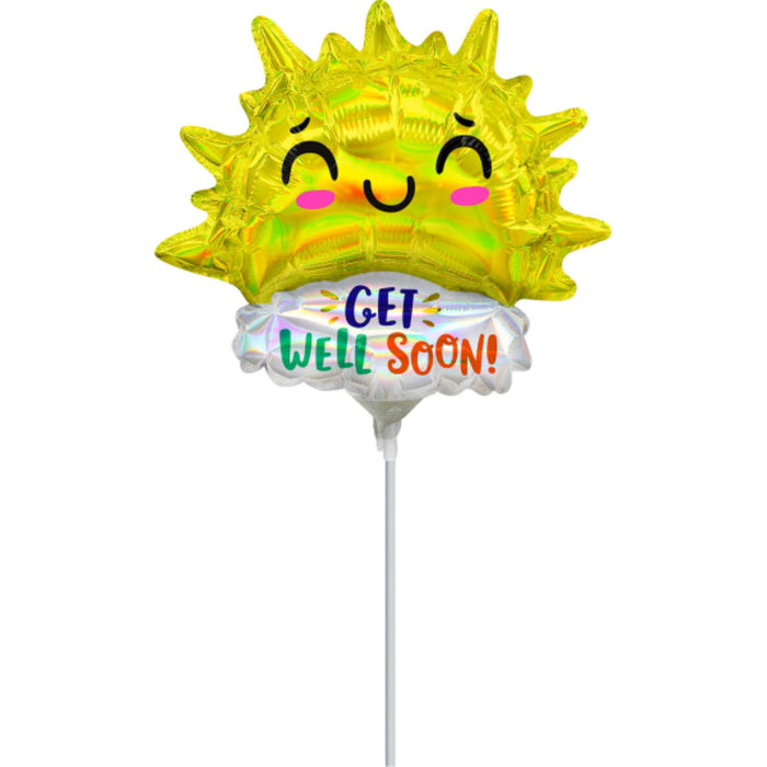 14" Miniloon "Sonne Get Well Soon!" Holografisch 25x22cm (unverpackt)