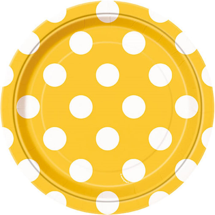 Pappteller Dots 8Stk./18cmØ Gelb