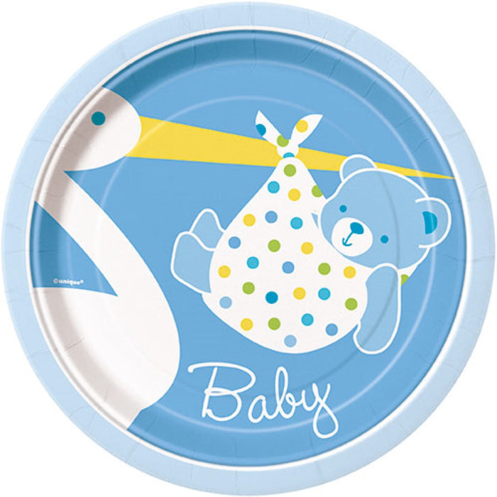 Pappteller Baby Boy Stork 18cm