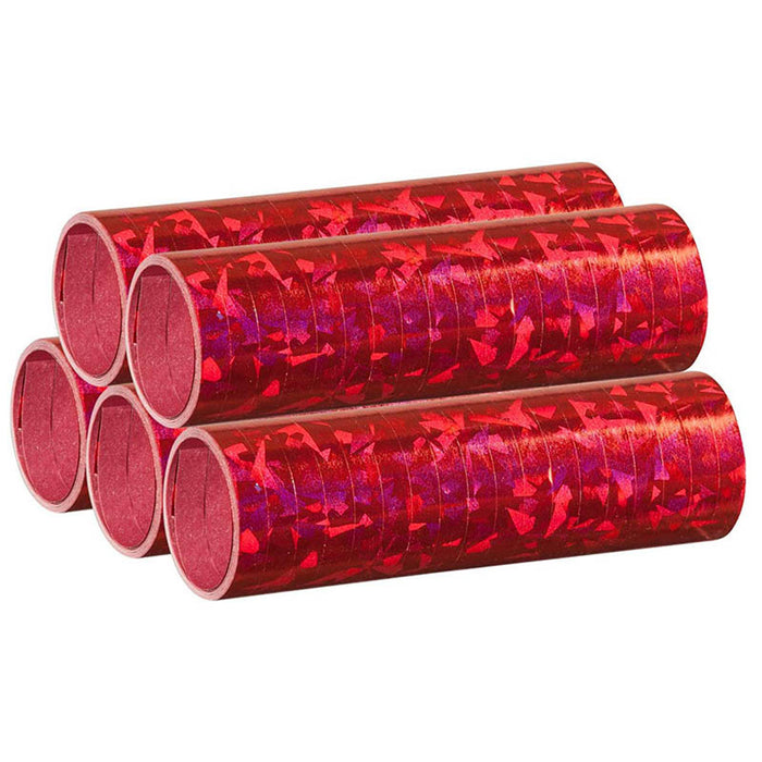 Luftschlangen "Holografisch" 4m / 5 Rollen | Rot