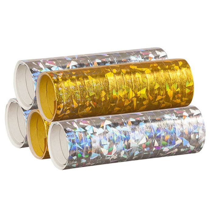 Luftschlangen "Holografisch" 4m / 5 Rollen | Gold-Silber