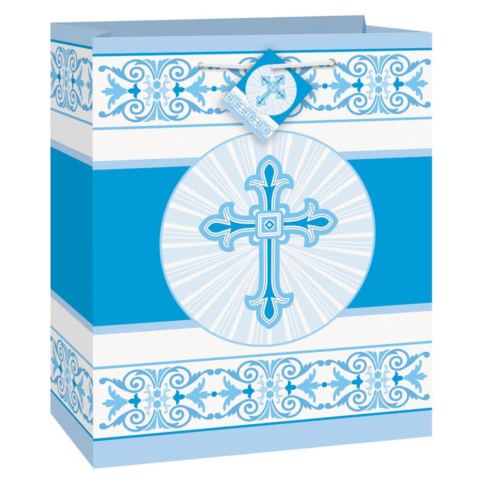 Geschenktüte Papier Kreuz 18x23cm Blau