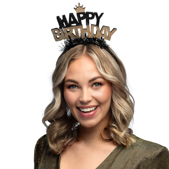 „Happy Birthday“ Haarreif Diadem | Gold Schwarz