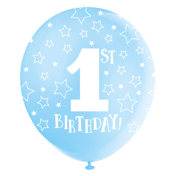 Luftballon 1st Birthday Rundumdruck Blau 5St./33cm