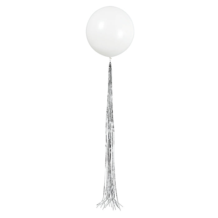 ABCLatexballon U175 Weiß + Lametta silber ca.182cm