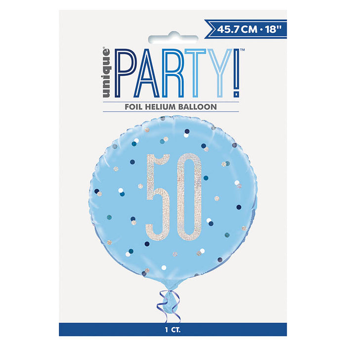 ABC18 Folienballon "Glitz #50" | Ø 45 cm Blau
