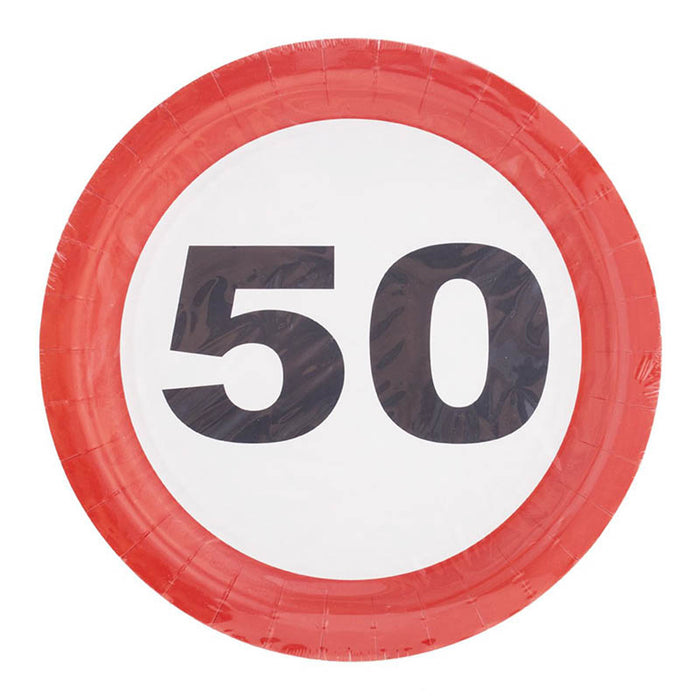 Pappteller "Verkehrsschild 50" | Ø23cm/8Stk.