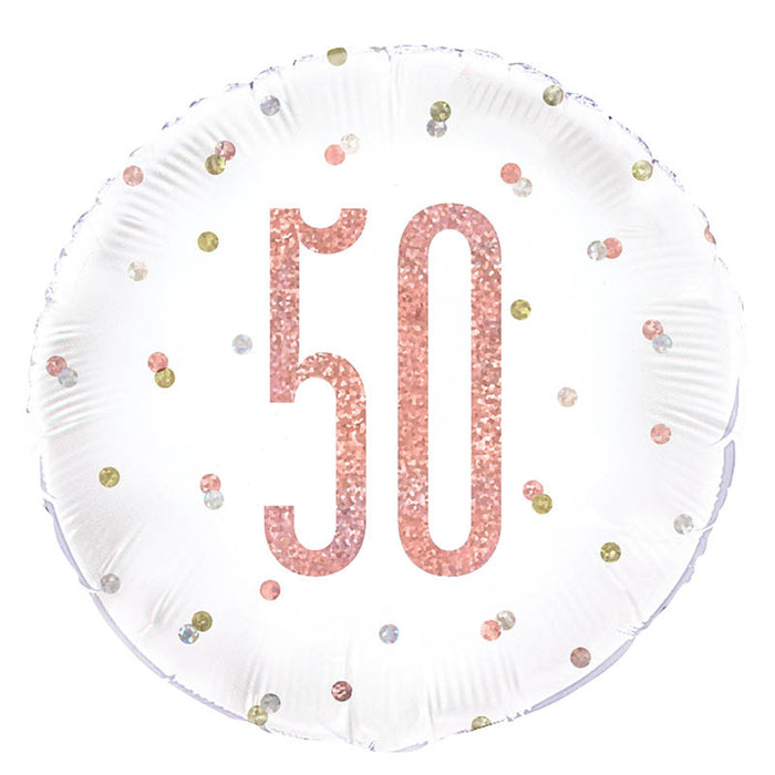 ABC18 Folienballon "Happy Birthday #50" Glitz | Ø 45 cm Rosegold