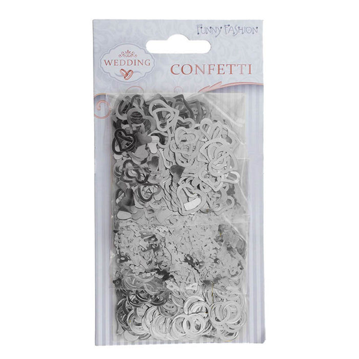 Konfetti Metall Just Married Herzen Ringe Silber