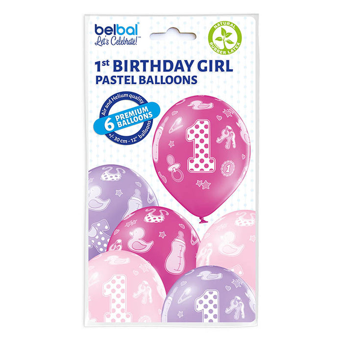 Luftballon Ø30cm "1st Birthday Girl"| 6 Stk.