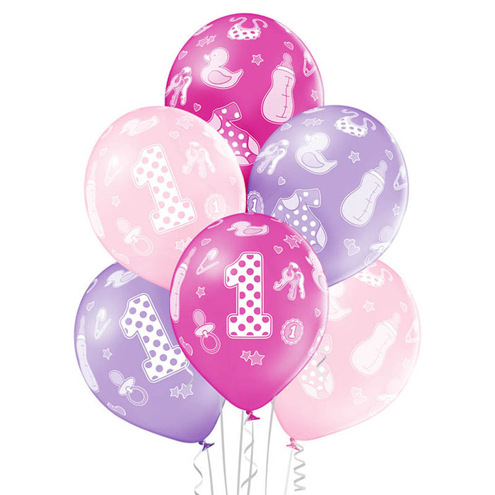 Luftballon Ø30cm "1st Birthday Girl"| 6 Stk.