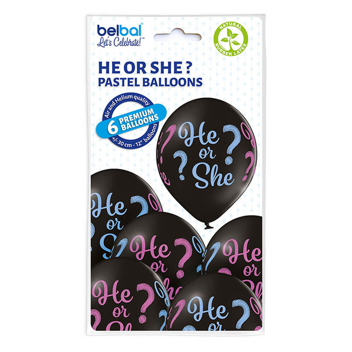 Luftballon Ø30cm "Reveal He or She"| 6 Stück Dekoration für Gender Reveal