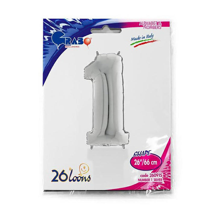 Riesenzahl Folienballon 26"/66cm | Silber #1