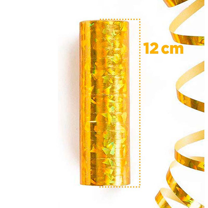 Luftschlangen "Holografisch" 4m / 5 Rollen Gold/Silber