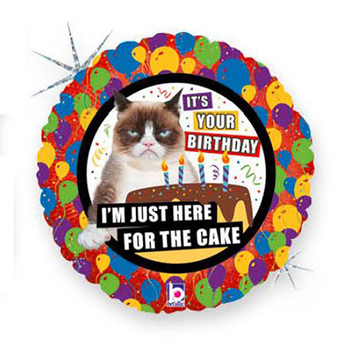 ABC18 Folienballon "Grumpy Cat Happy Birthday Cake Holo" | Ø 46 cm