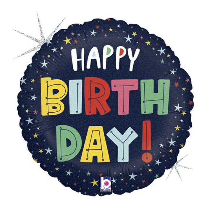 ABC18 Folienballon "Happy Birthday Sterne" Glitter/Holo | Ø 46 cm