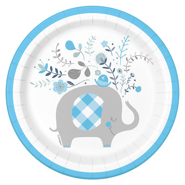 Pappteller "Elefant Floral Blau" | Ø18cm/8Stk.